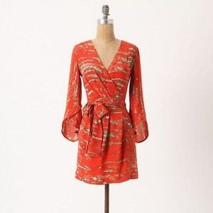 Anthropologie kimono-sleeved red silk dress